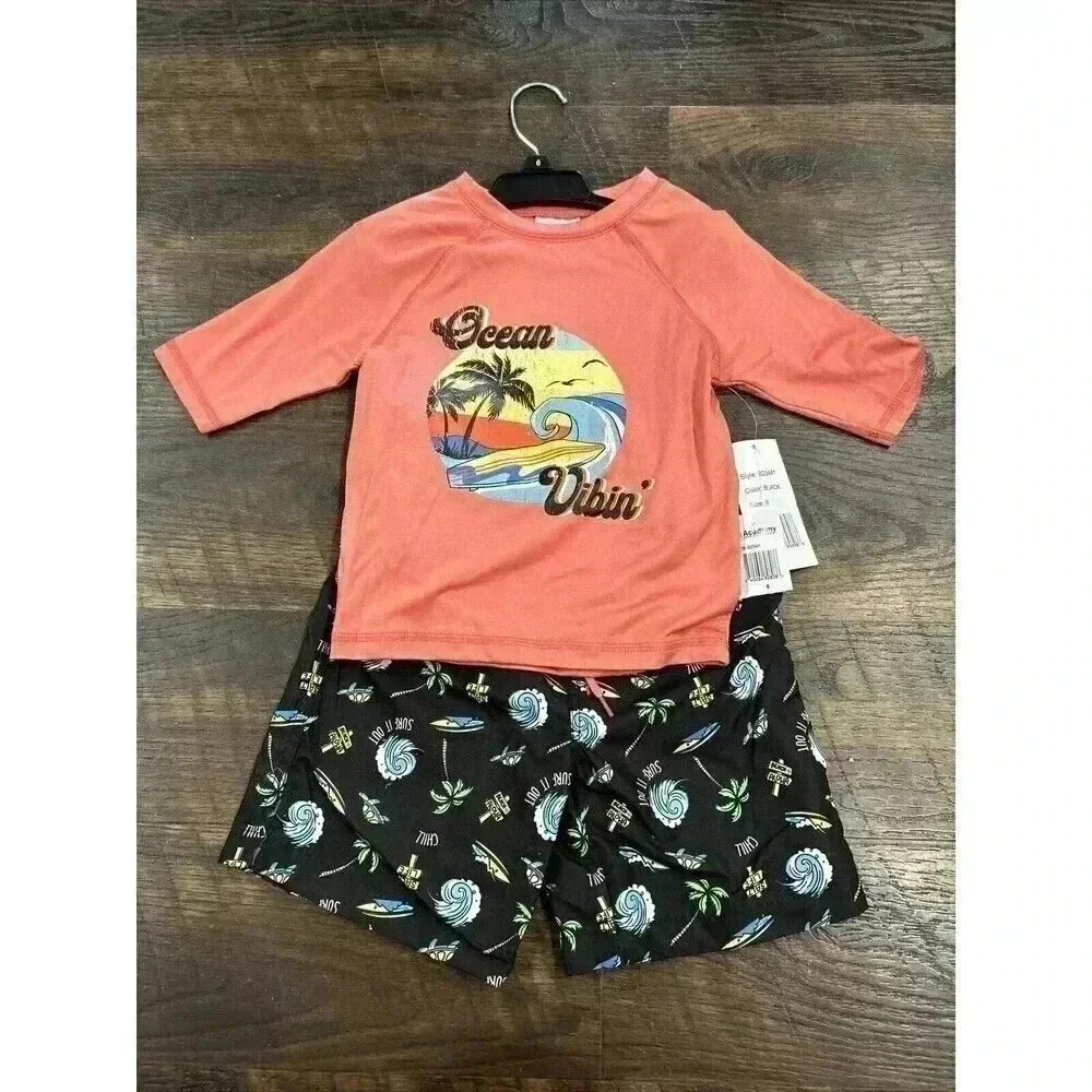 Swimfix Boy's 2 Piece Swim Trunks & Shirt Size 6 UPF 50+  Board Short New Beach